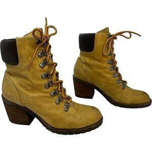 Shoe Cult Nasty Gal Lace Up Boots Womens 6 Tan Block Heel Logger Packer Grunge